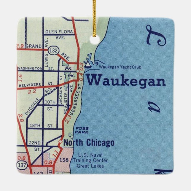 Waukegan Vintage Map Ceramic Ornament (Back)