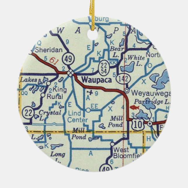 Waupaca WI Map Ceramic Ornament (Back)