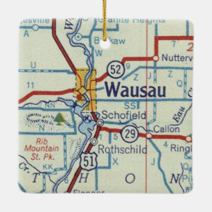 Wausau WI Map Ceramic Ornament