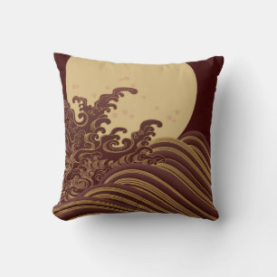 Wave and Full moon, Japanese Design Cushion