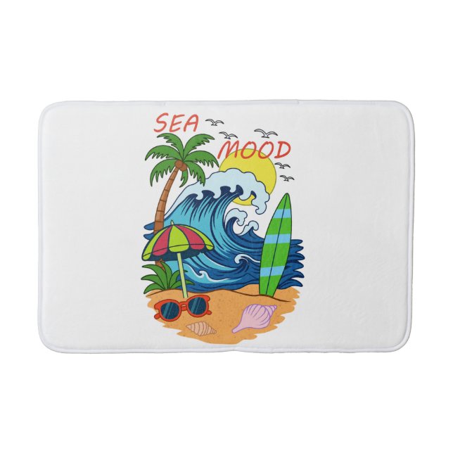 Wave and Palm Tree Bath Mat (Front)