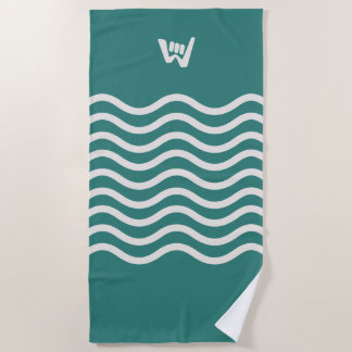 Wave and Walk Logomark Abstract Waves Turquoise Beach Towel