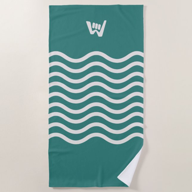 Wave and Walk Logomark Abstract Waves Turquoise Beach Towel (Front)