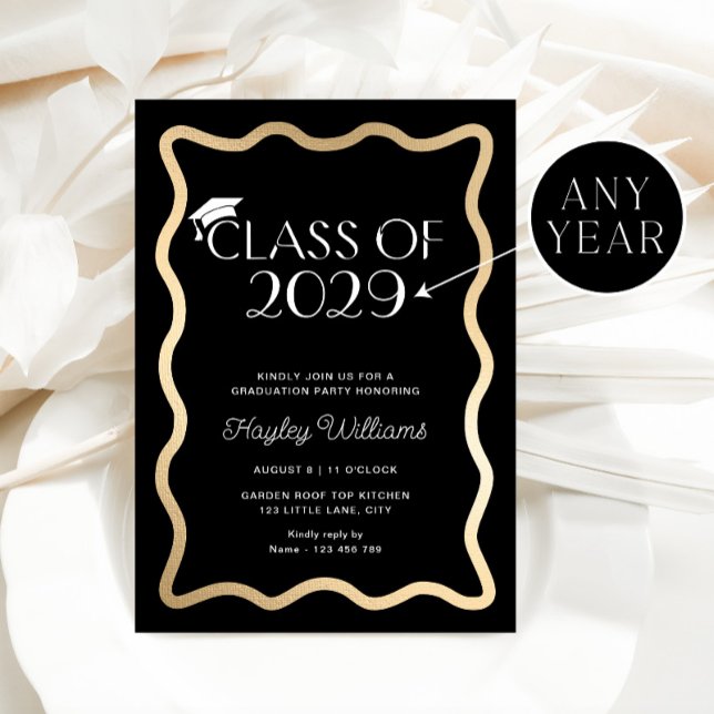 Wave Black Gold Graduation Party Invitation (Creator Uploaded)