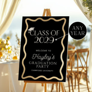 Wave Black Gold Graduation Party Welcome Poster