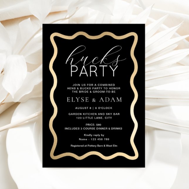 Wave Black Gold Hucks Party Invitation (Creator Uploaded)