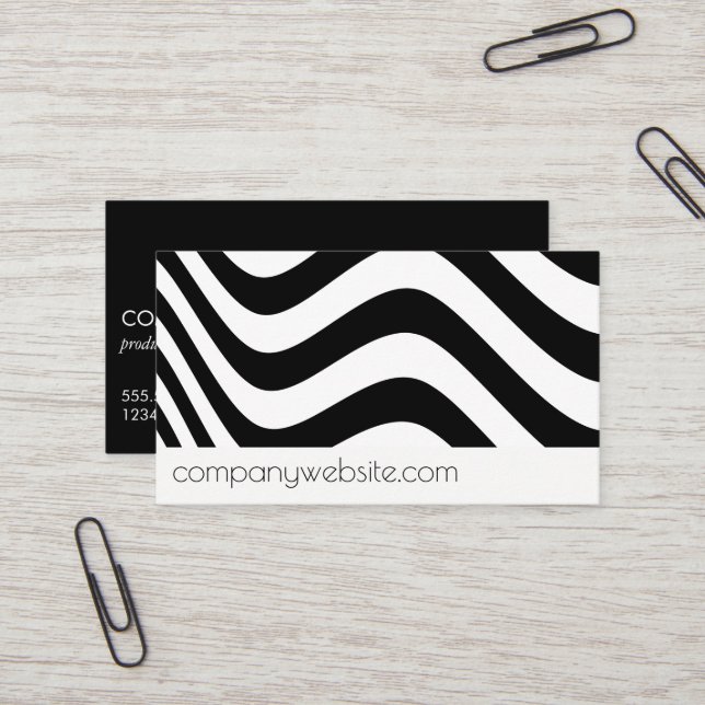 Wave Black White Stylish Business Card (Front/Back In Situ)