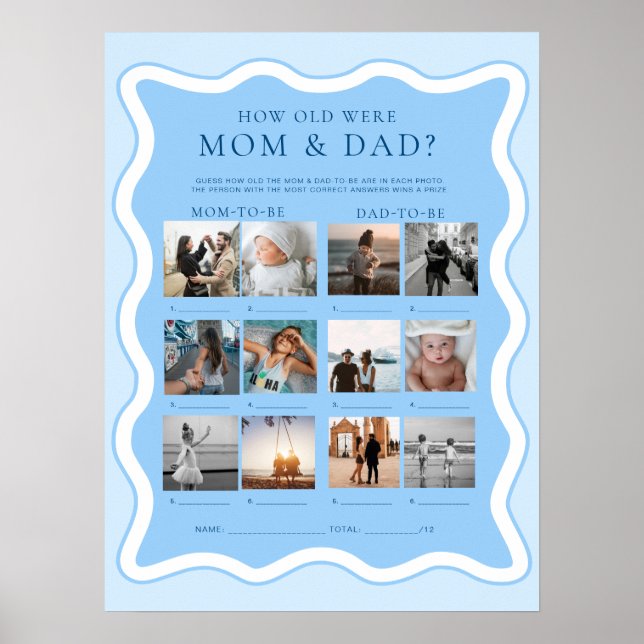 Wave Blue How Old Were Mum and Dad Photo Game Poster (Front)