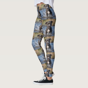 "Wave Chaser: A Staffy Puppy at Play in the Ocean" Leggings