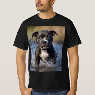 "Wave Chaser: A Staffy Puppy at Play in the Ocean" T-Shirt
