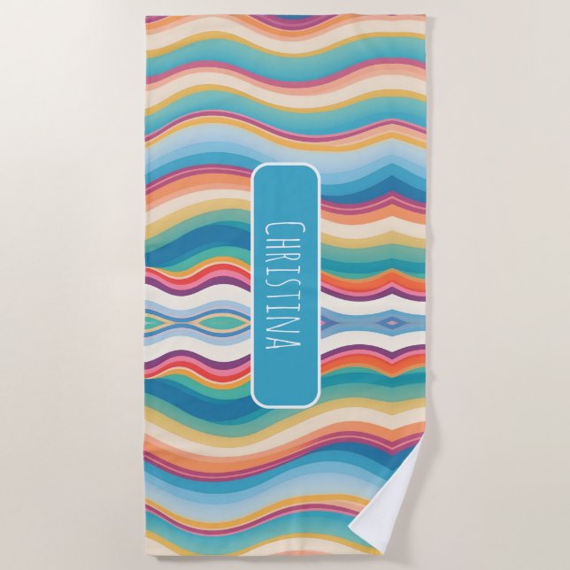 Wave Colourful Custom Personalised Pattern Beach Towel (Front)