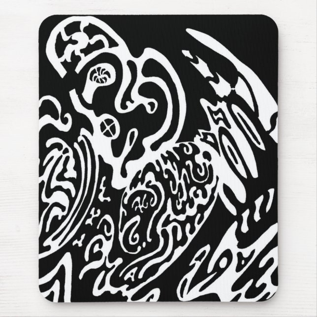 "Wave Creature" B&W abstract Art Mouse Pad (Front)
