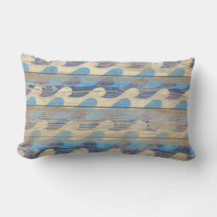 wave design on old wood lumbar cushion