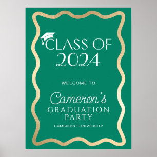 Wave Emerald Green Gold Graduation Party Welcome Poster