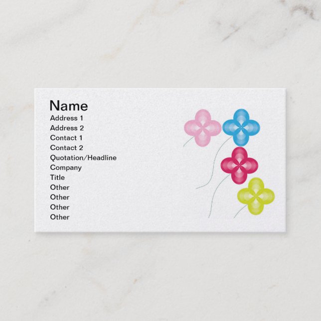 wave-flowers-bunch, Name, Address 1, Address 2,... Business Card (Front)