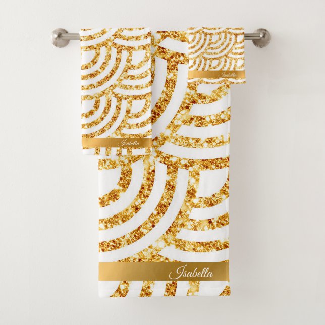Wave Gold Sun Glitter Boho Popular Collection Bath Towel Set (Insitu)