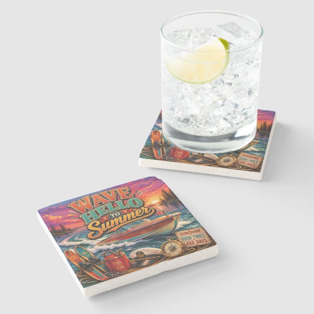 Wave Hello To Summer Stone Coaster (Side)