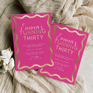 Wave Hot Pink Birthday Foil Invitation