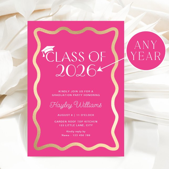 Wave Hot Pink Graduation Party Invitation (Creator Uploaded)