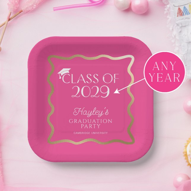 Wave Hot Pink Graduation Party Welcome Paper Plate (Creator Uploaded)