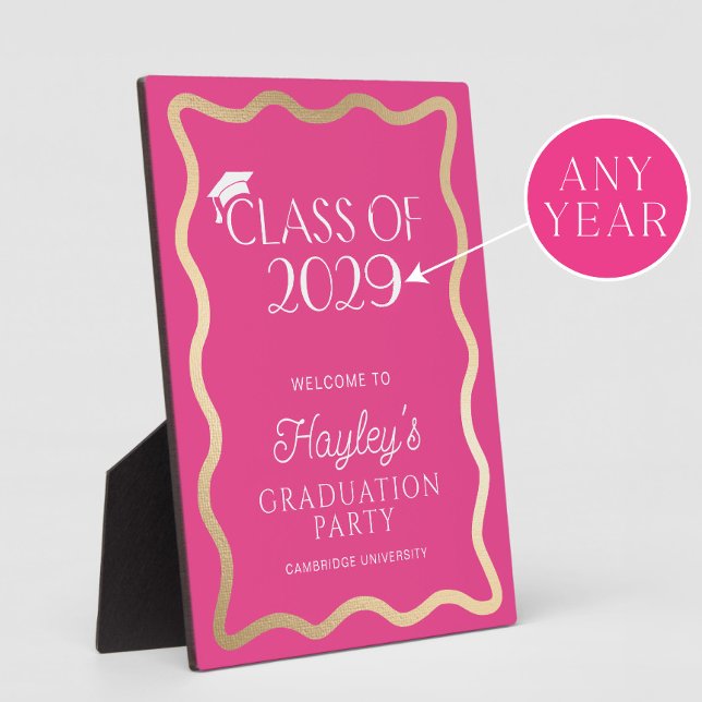 Wave Hot Pink Graduation Party Welcome Plaque (Creator Uploaded)