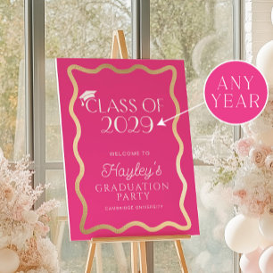 Wave Hot Pink Graduation Party Welcome Poster