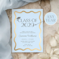Wave Light Blue Gold Graduation Party