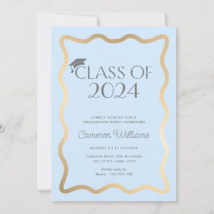 Wave Light Blue Gold Graduation Party Invitation