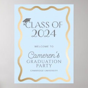 Wave Light Blue Gold Graduation Party Welcome Poster