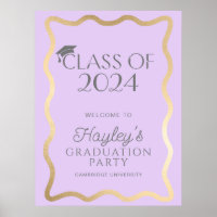 Wave Light Purple Gold Graduation Party Welcome