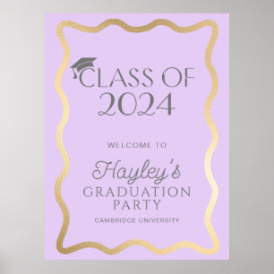 Wave Light Purple Gold Graduation Party Welcome Poster