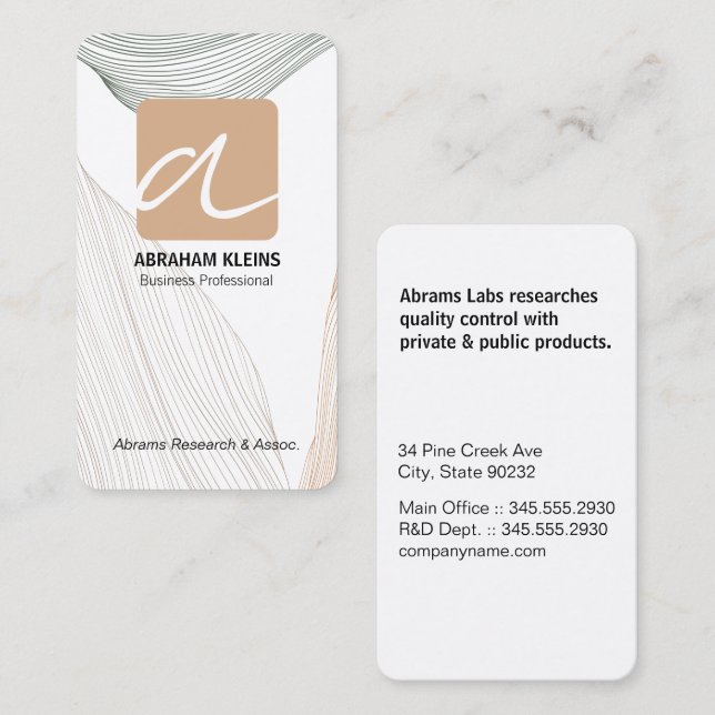 Wave Line Pattern | Monogram Script | Elegant Business Card (Front/Back)