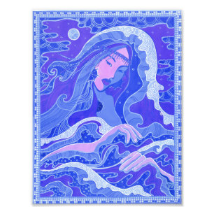 Wave, Mermaid, Fantasy Art Asian Girl, Blue & Pink Photo Print