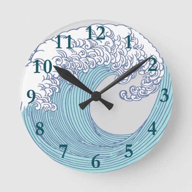 Wave Ocean Surf Art Print Asian Japanese Round Clock (Front)