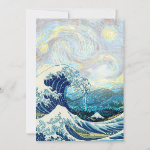 WAVE OF KANAGAWA IN STARRY NIGHT BACKGROUND HOLIDAY CARD