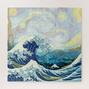 WAVE OF KANAGAWA IN STARRY NIGHT BACKGROUND JIGSAW PUZZLE