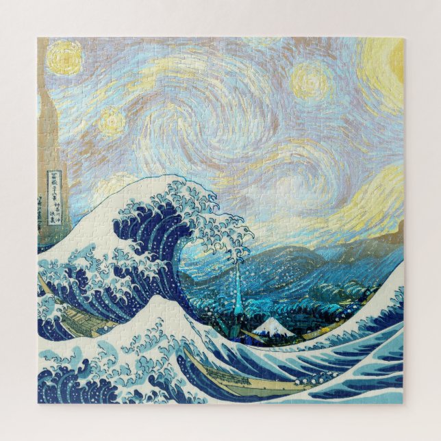 WAVE OF KANAGAWA IN STARRY NIGHT BACKGROUND JIGSAW PUZZLE (Vertical)