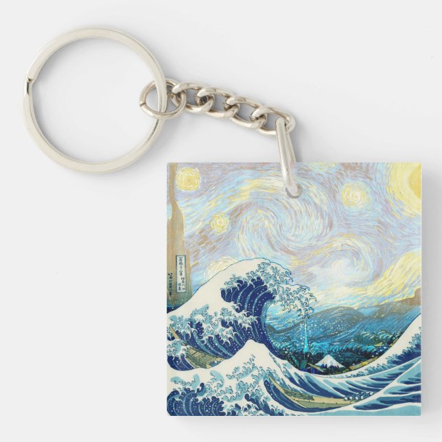 WAVE OF KANAGAWA IN STARRY NIGHT BACKGROUND KEY RING (Front)