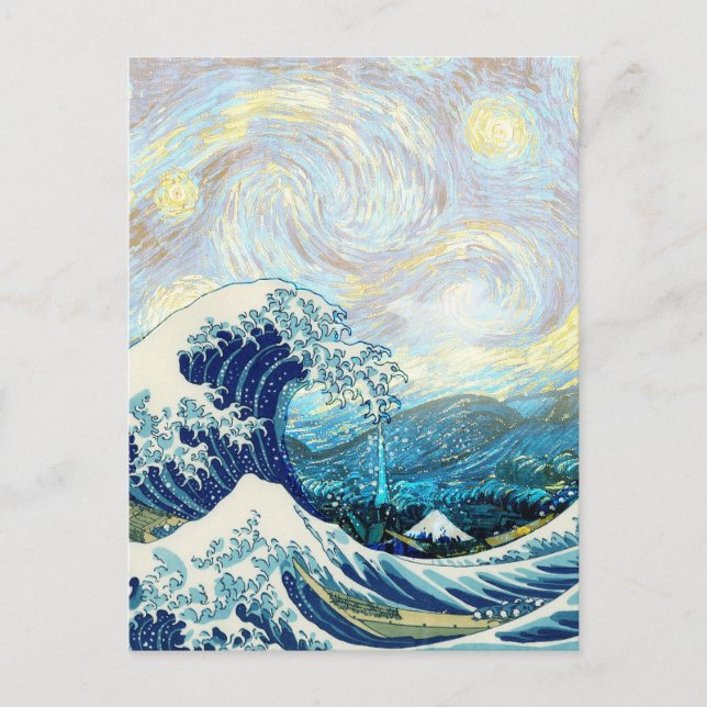 WAVE OF KANAGAWA IN STARRY NIGHT BACKGROUND POSTCARD (Front)