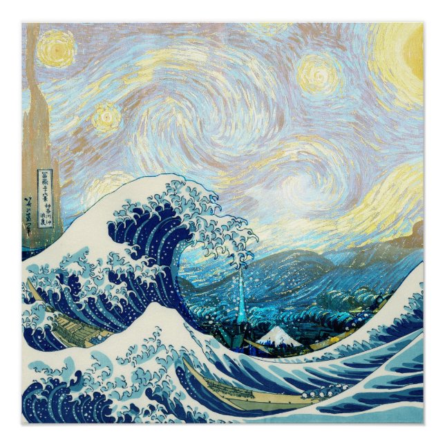 WAVE OF KANAGAWA IN STARRY NIGHT BACKGROUND POSTER (Front)