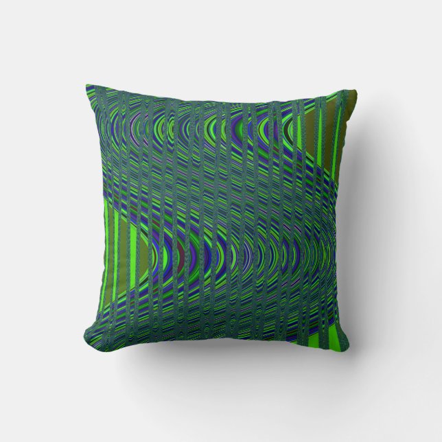 Wave of Stripes, Blue-Green Throw Pillow (Front)