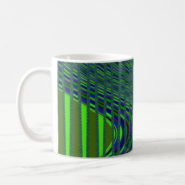 Wave of Stripes Coffee Mug, Blue-Green Mug (Left)