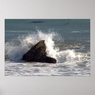 Wave on the Rocks - San Simeon Cove, California Poster