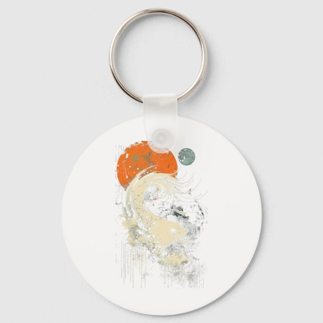 Wave Orange Black Surfing Graphic  Key Ring (Front)