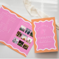Wave Orange Pink Bridal Shower Game Menu Booklet