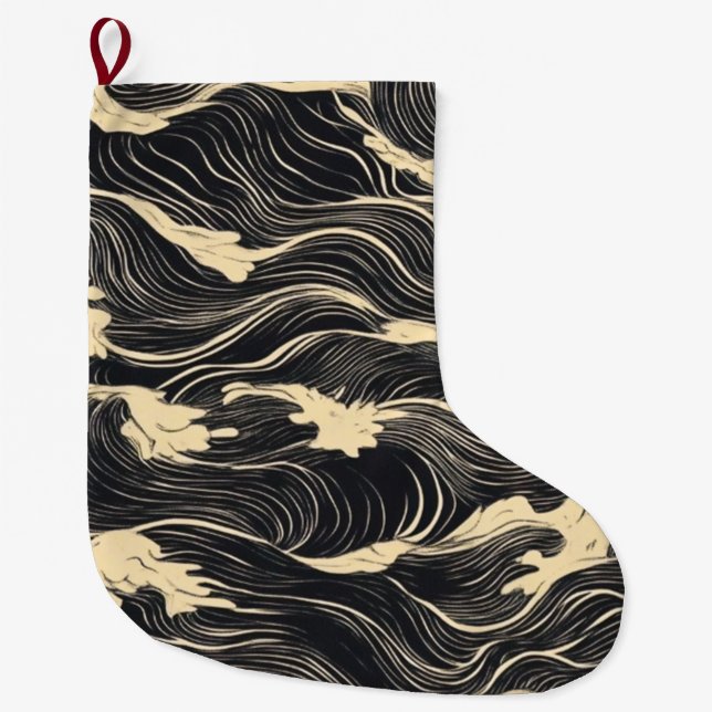 Wave Pattern Coastal Style Large Christmas Stocking (Front)