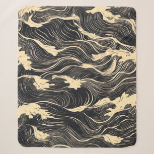 Wave Pattern Coastal Style Sherpa Blanket
