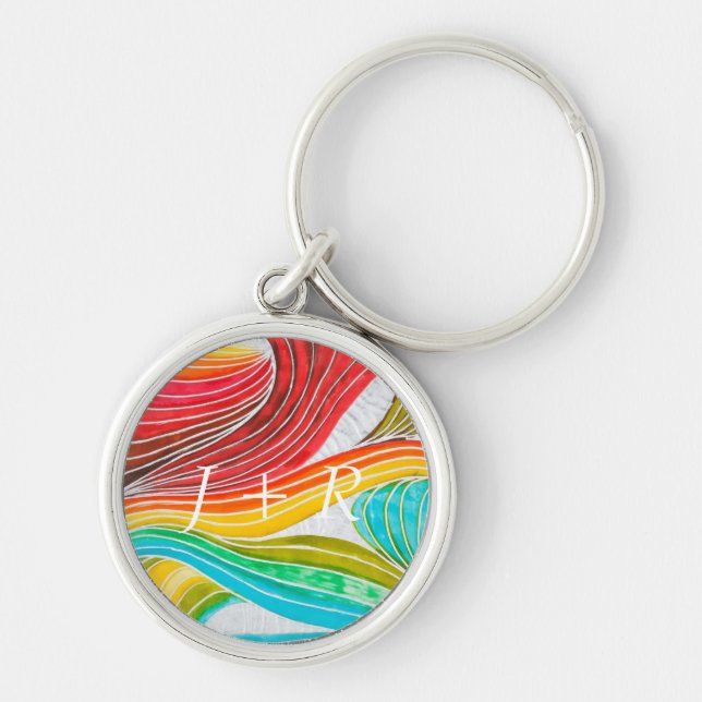 Wave Pattern Drawn By Watercolor Paints Key Ring (Front)