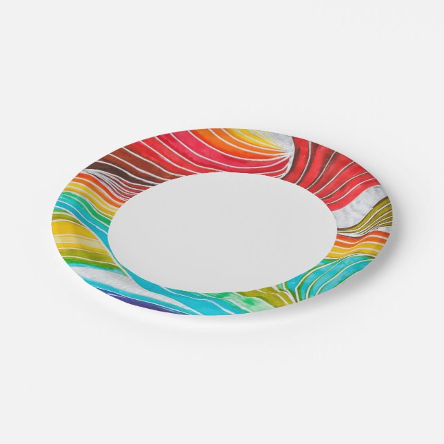 Wave Pattern Drawn By Watercolor Paints Paper Plate (Angled)