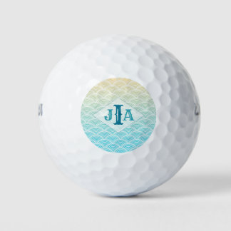 Wave Pattern Mermaid Monogram Golf Balls
